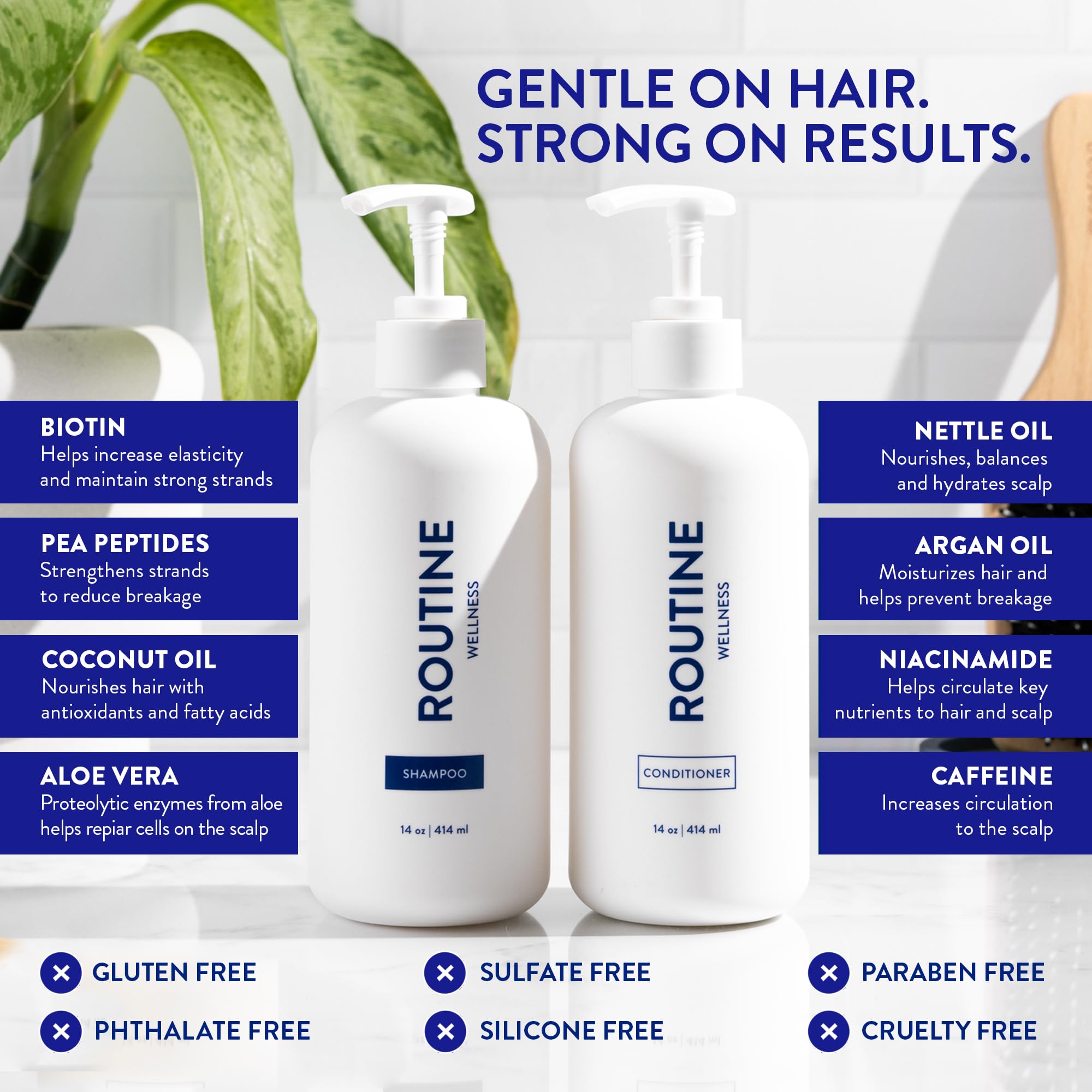 Routine Wellness conditioner being applied for smoother, detangled hair.