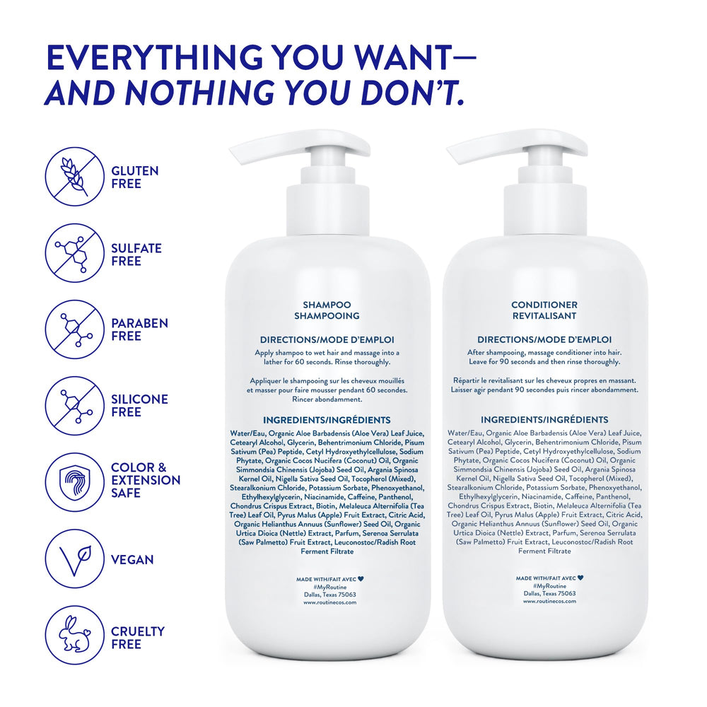 Routine Wellness cucumber set packaging showing refreshing scent and color-treated hair safety