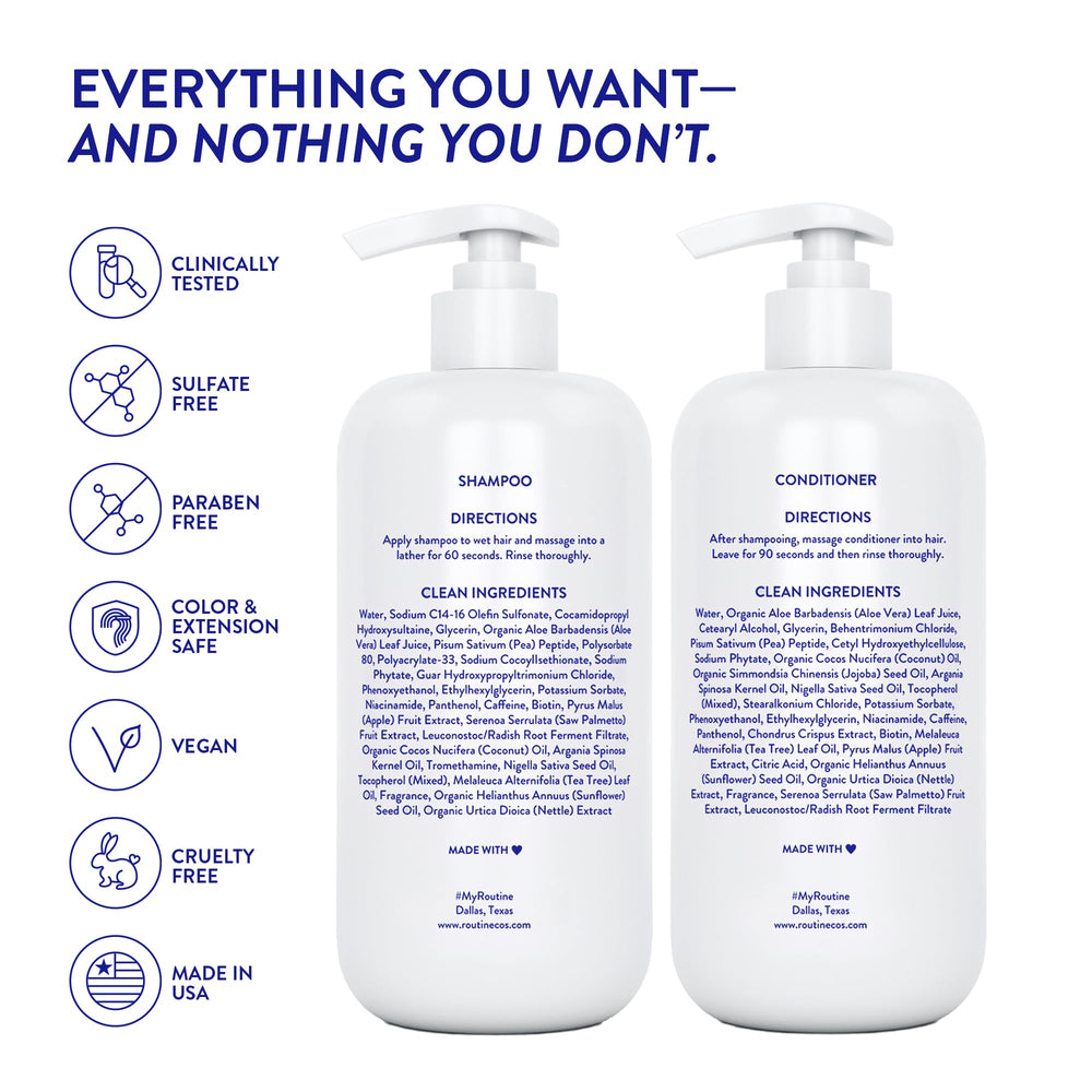 Routine Wellness gift-set packaging display invites a luxurious hair care routine