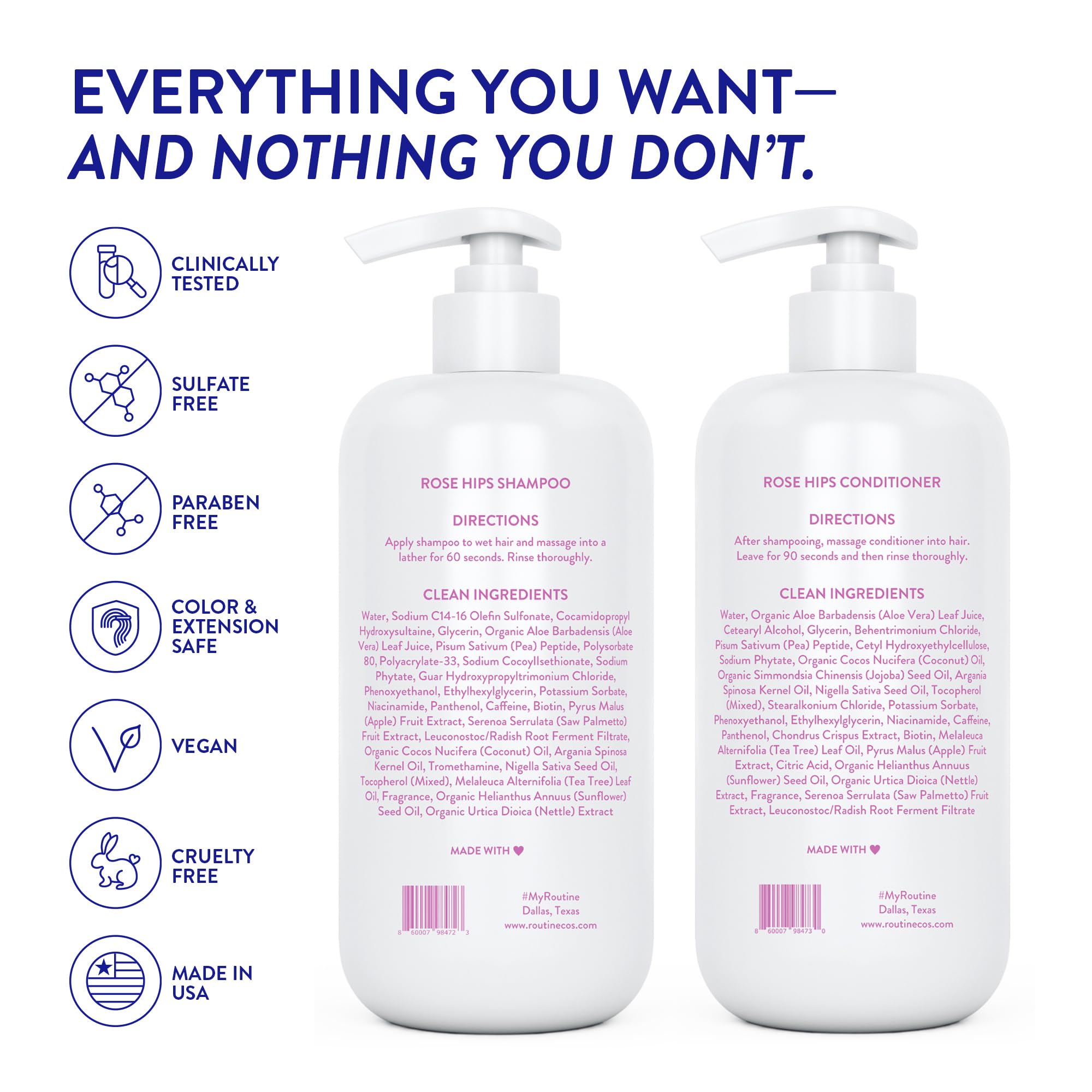 Routine Wellness hair finish shot reveals shine and voluminous appearance.
