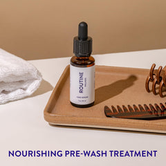 Routine Wellness close-up of hair follicles suggesting strengthened strands.