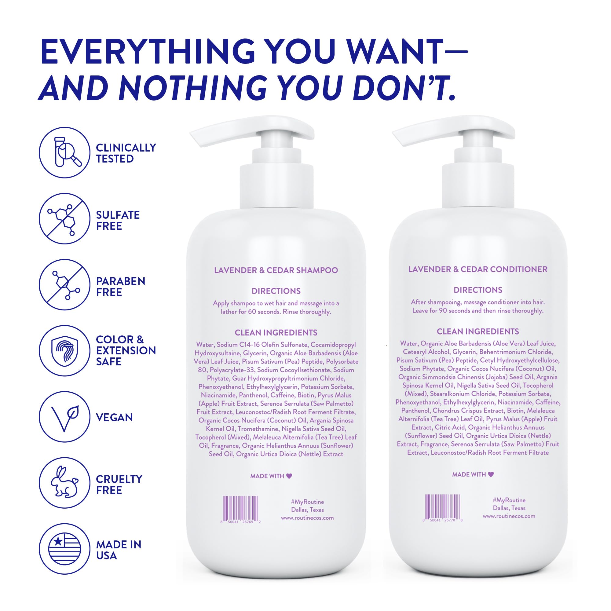 Recyclable packaging for Routine Wellness shampoo and conditioner set.