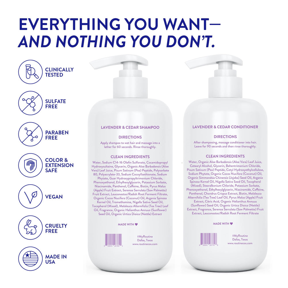 Recyclable packaging for Routine Wellness shampoo and conditioner set.