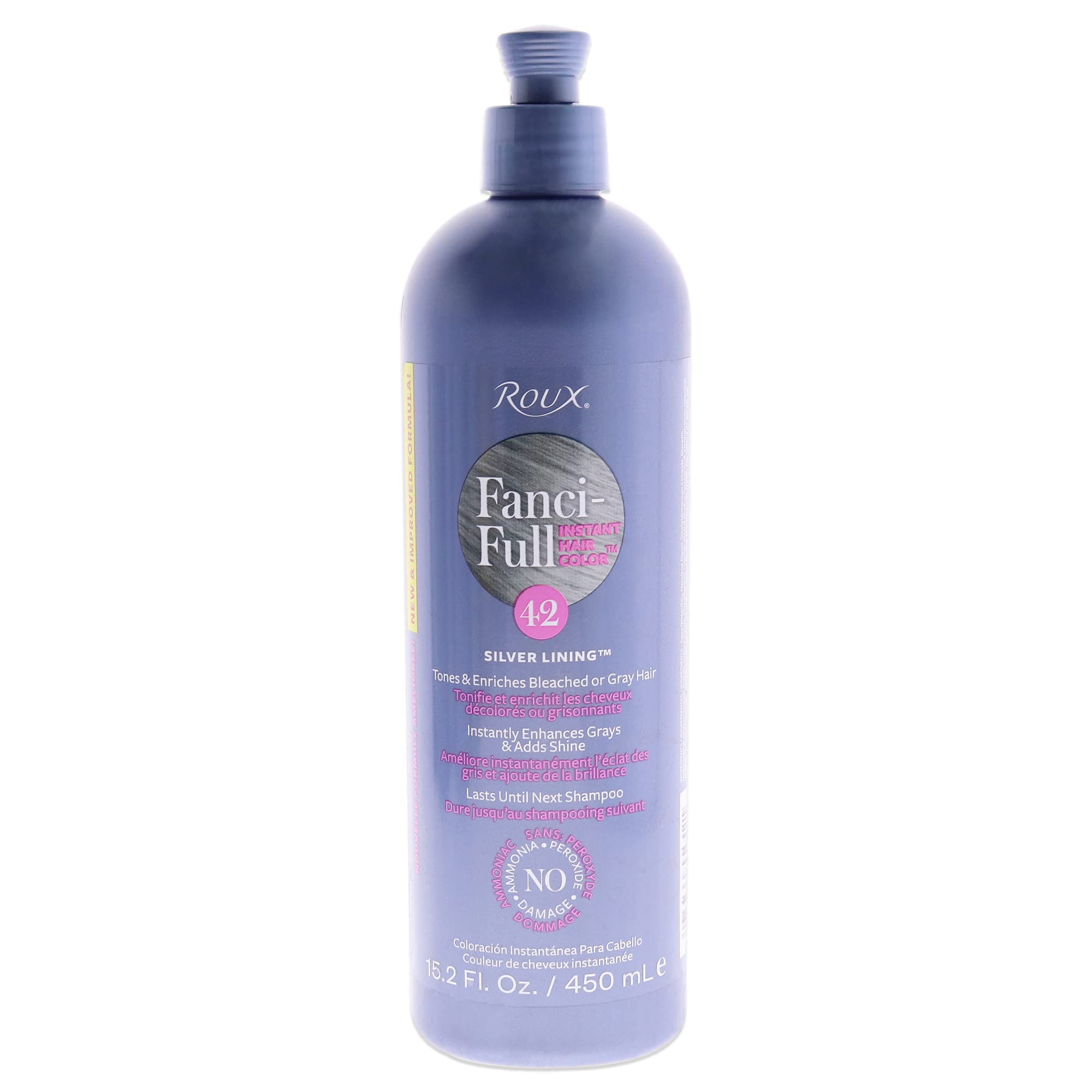 Roux Fanci-Full Instant Hair Color Rinse bottle in 42 Silver Lining provides temporary gray coverage and shine.