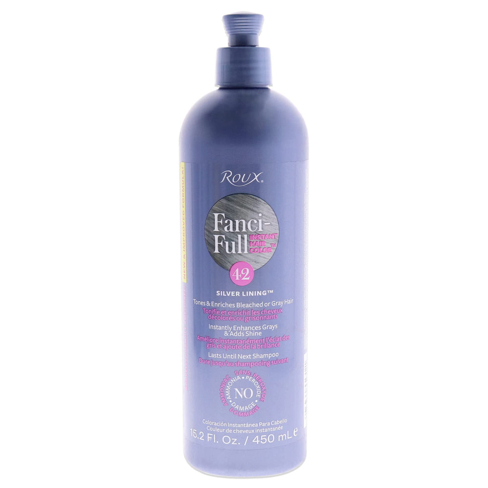 Roux Fanci-Full Instant Hair Color Rinse bottle in 42 Silver Lining provides temporary gray coverage and shine.