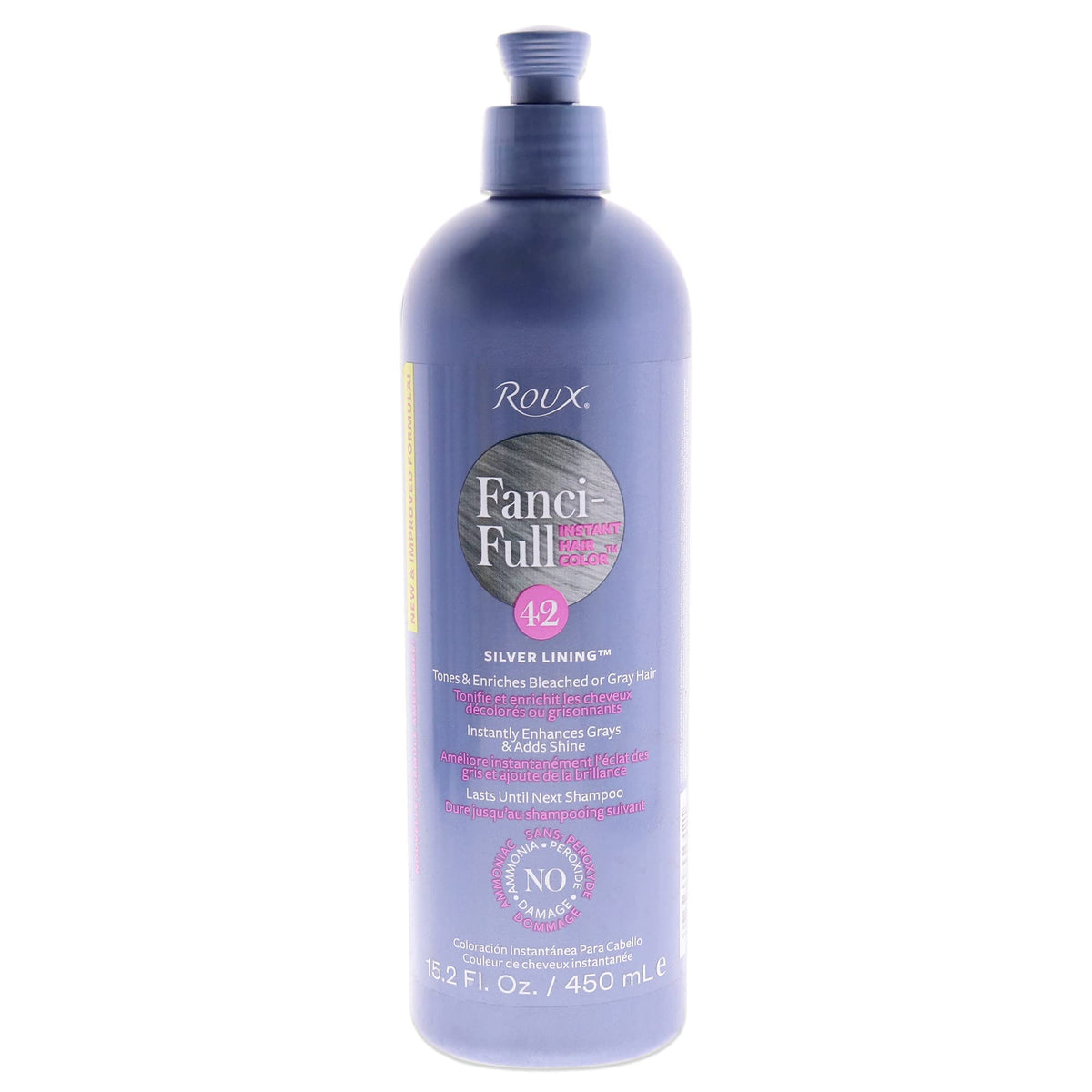 Roux Fanci-Full Instant Hair Color Rinse bottle in 42 Silver Lining provides temporary gray coverage and shine.