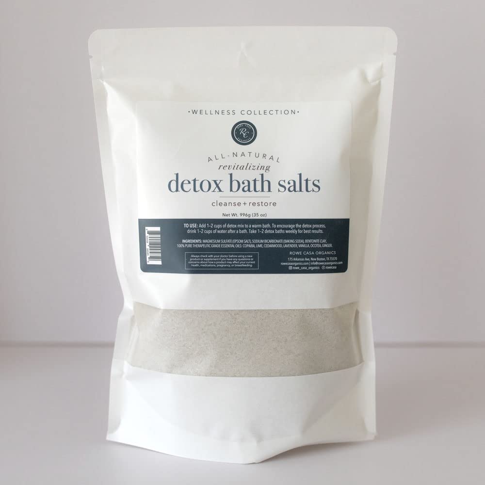 Rowe Casa Organics Detox Bath Salts spa scene evokes calm self-care routine.