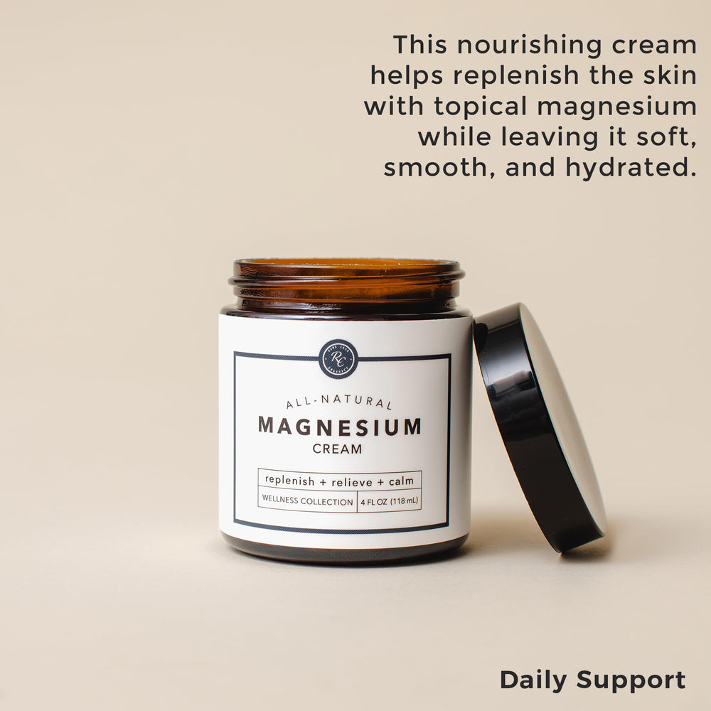 Rowe Casa Organics magnesium cream next to a clock for an evening routine.