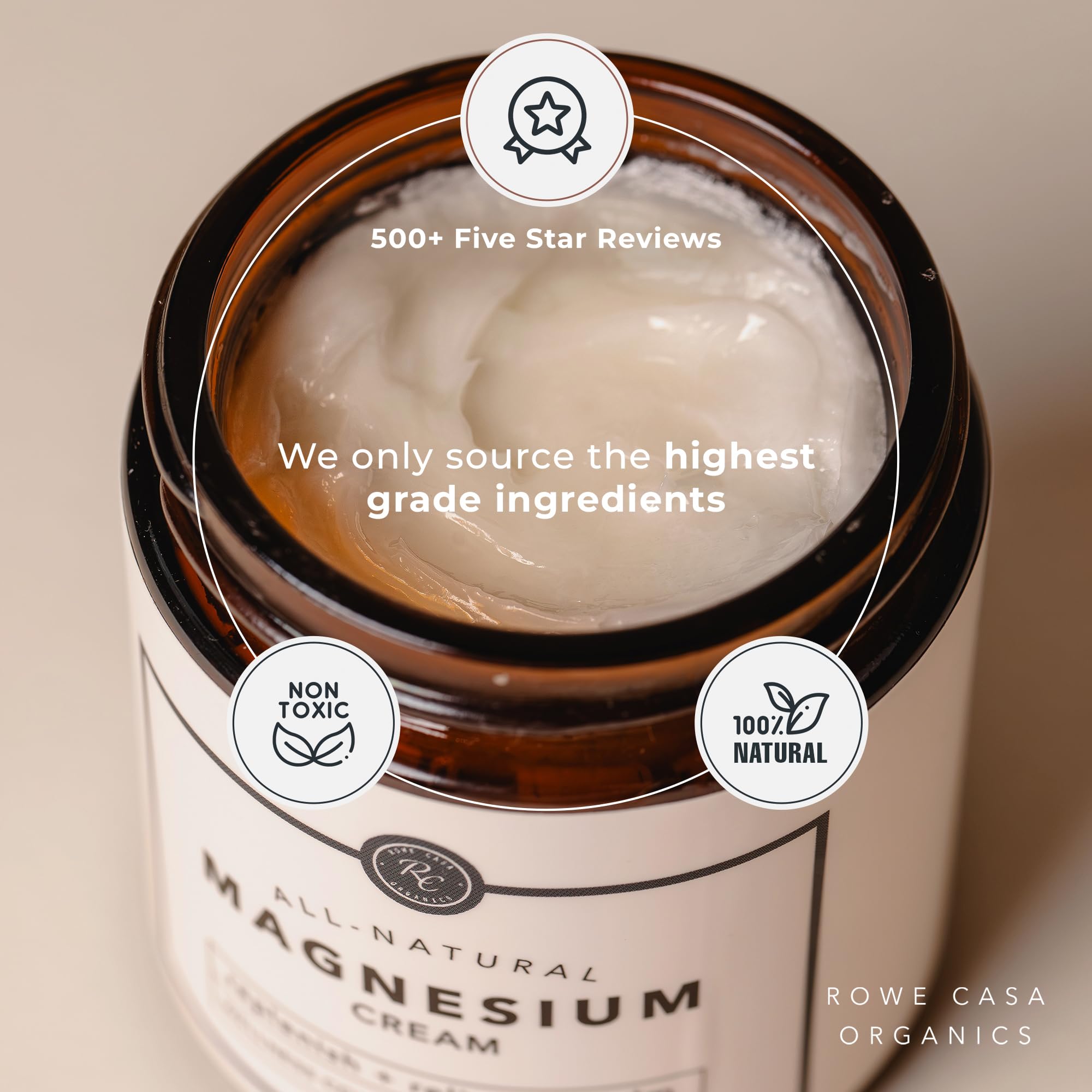 Close-up of Rowe Casa Organics magnesium cream texture showing non-greasy absorption.