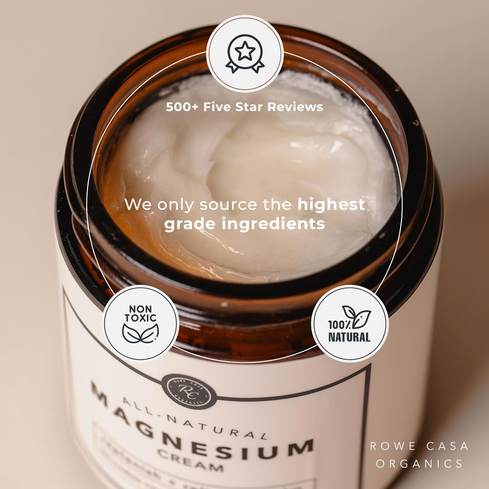 Close-up of Rowe Casa Organics magnesium cream texture showing non-greasy absorption.