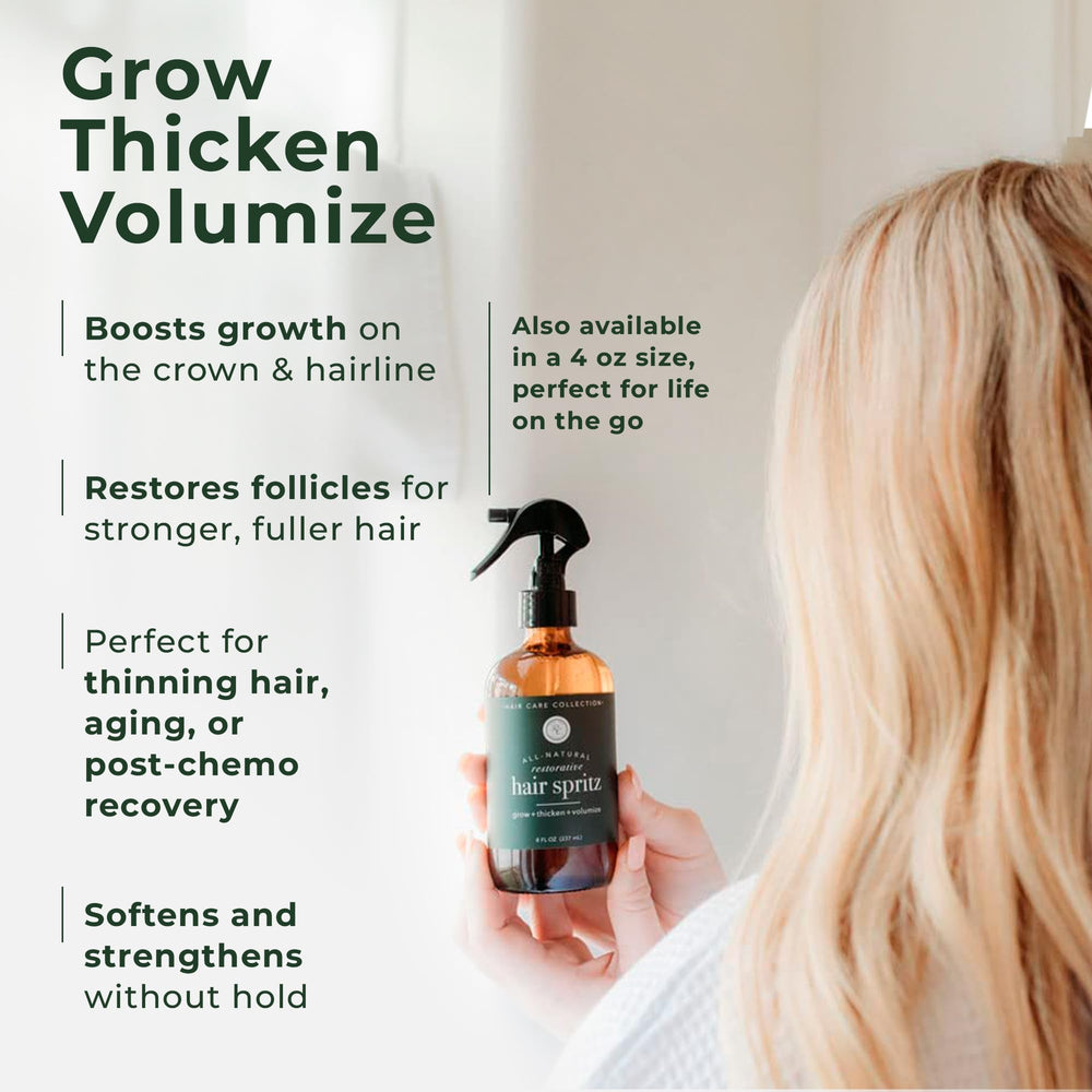 Rowe Casa Organics hair spritz adds soft shine and improved manageability.