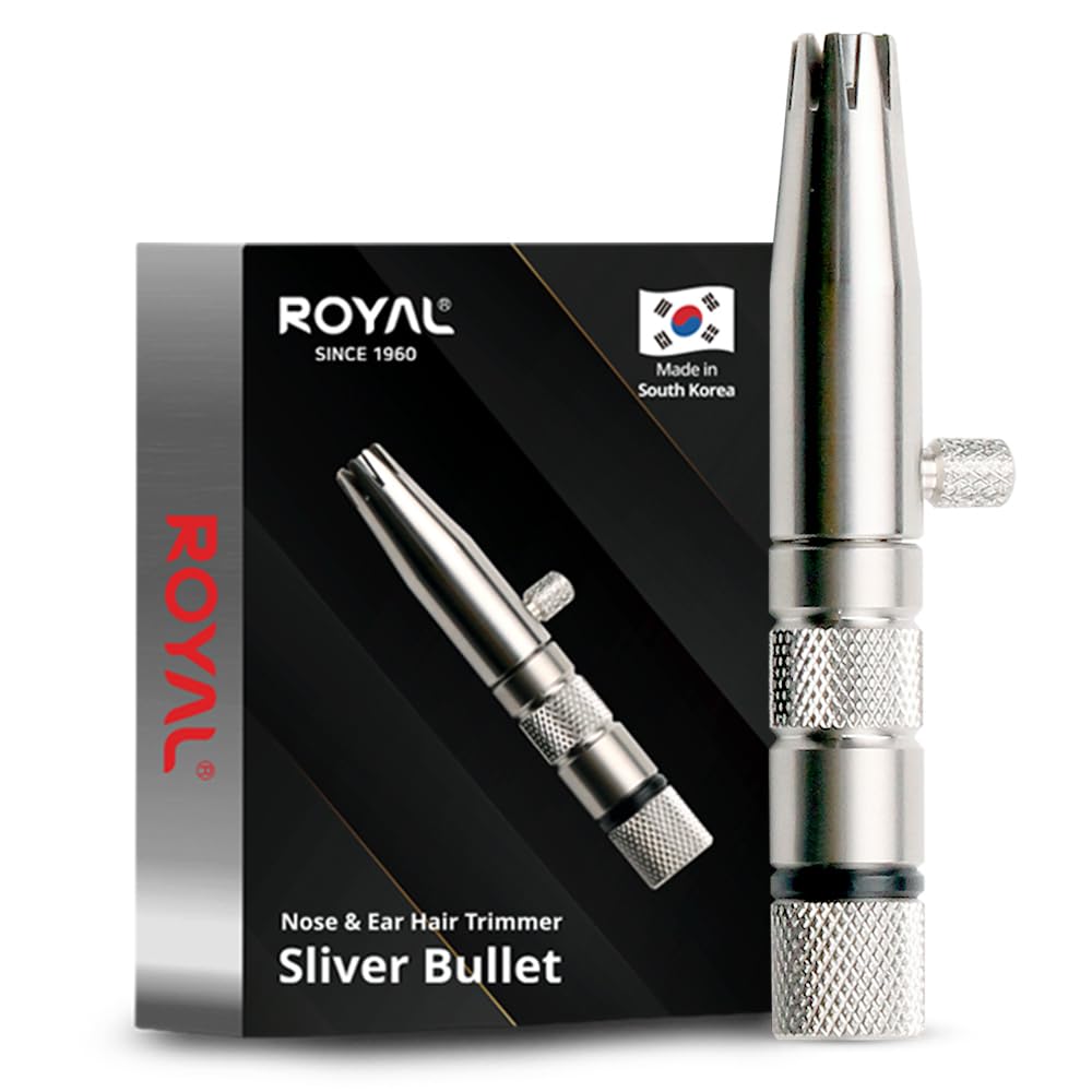 ROYAL nose hair trimmer close-up of silver bullet body for precise grooming