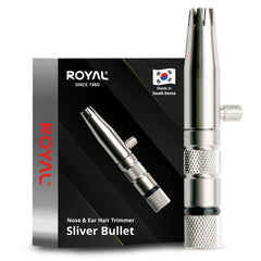 ROYAL nose hair trimmer close-up of silver bullet body for precise grooming