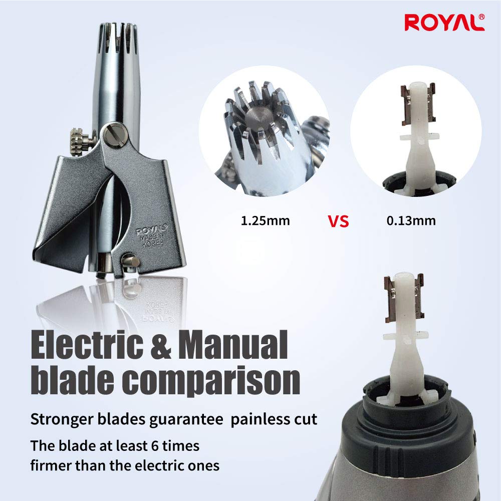 ROYAL Birdie Nose Trimmer dual-edged blades provide precise, painless trimming.