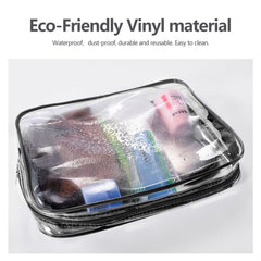 ROYBENS 3Pcs crystal-clear PVC travel bag medium ideal for cosmetics on the go.