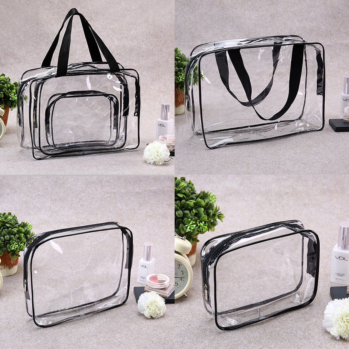 ROYBENS three-piece set with varying sizes for cosmetics, toiletries, and small items.