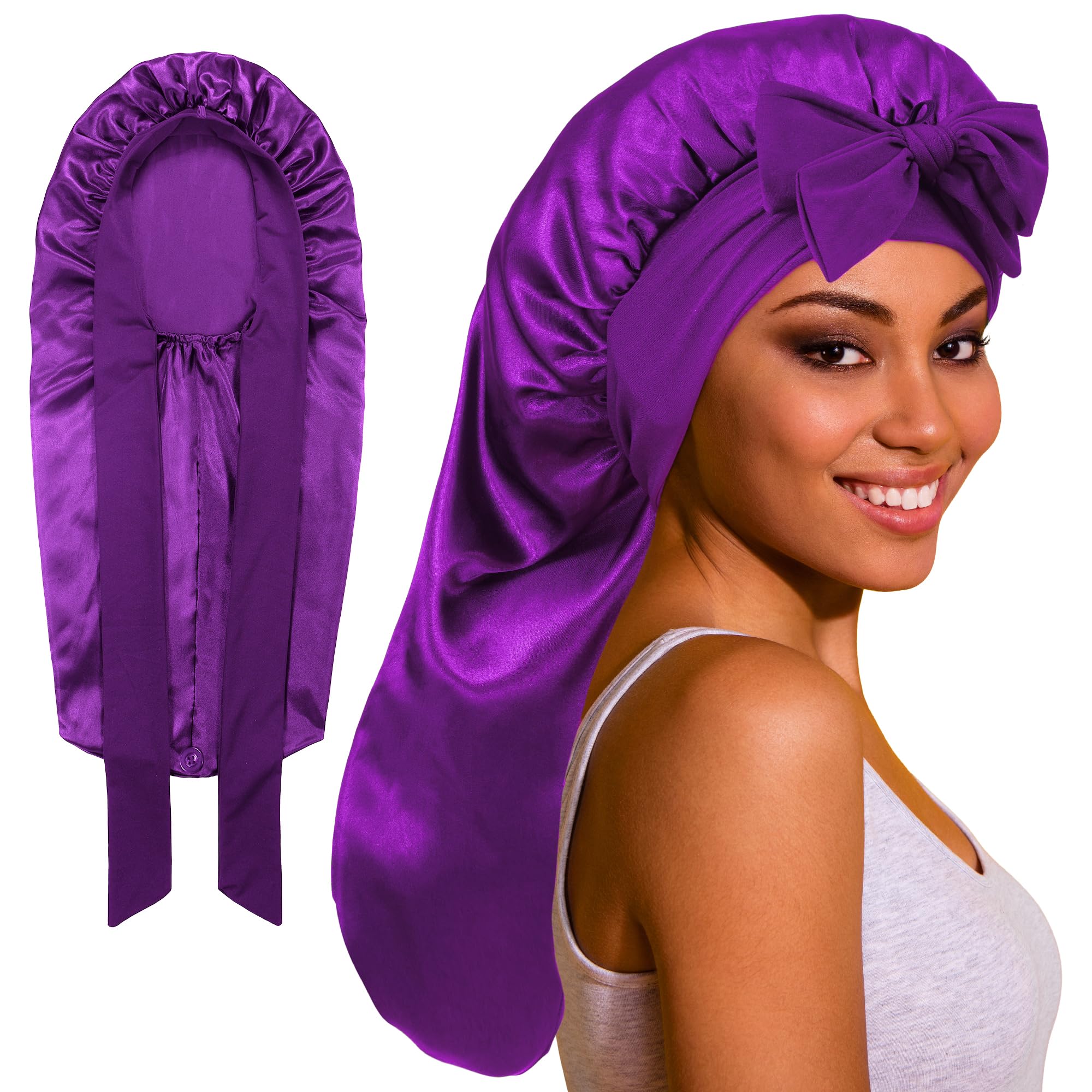 Roybens bonete largo de satén para dormir mantiene el cabello ordenado durante la noche