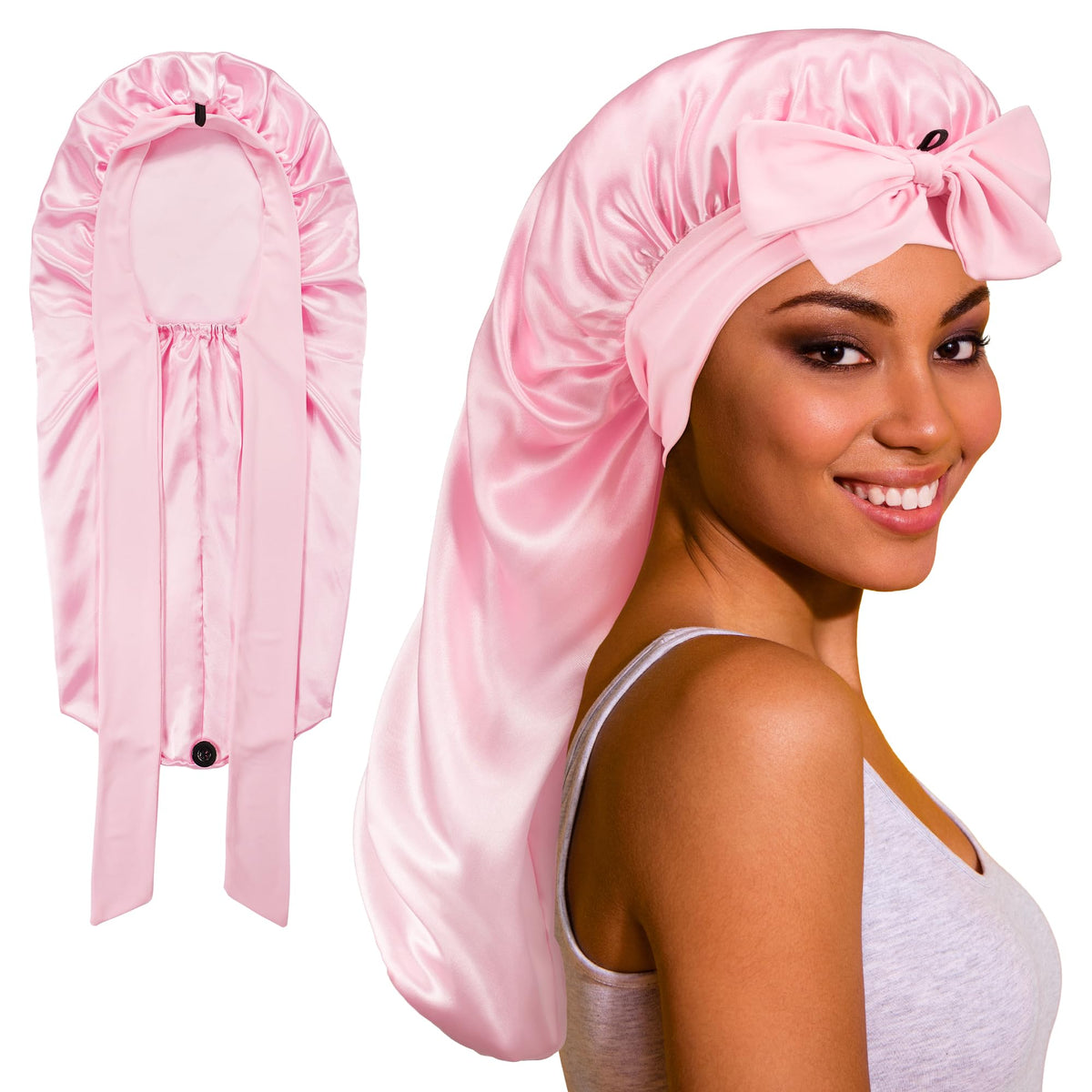 ROYBENS bonete satin largo para dormir protege el cabello durante la noche.