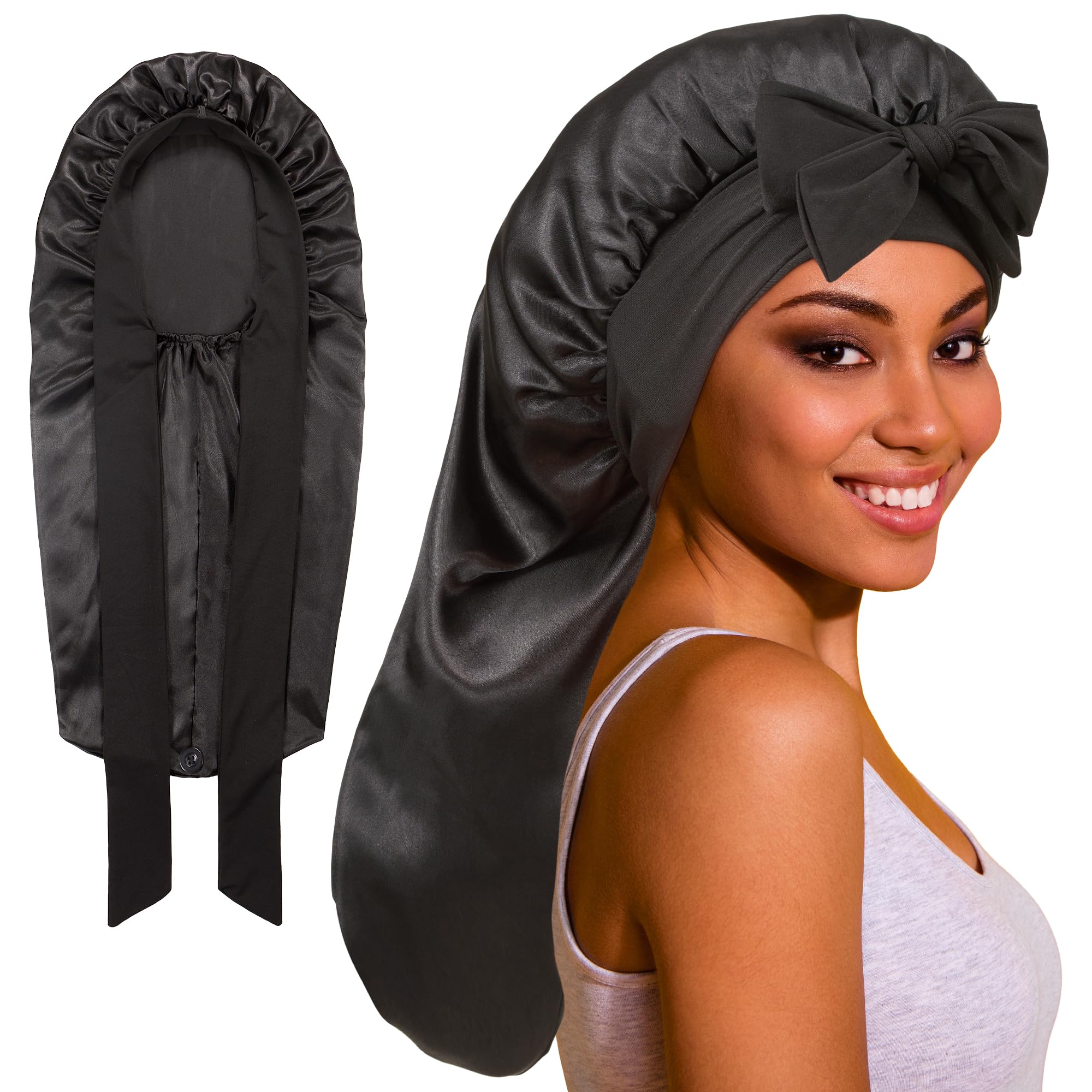 ROYBENS bonete de seda largo para dormir protege el cabello durante la noche.