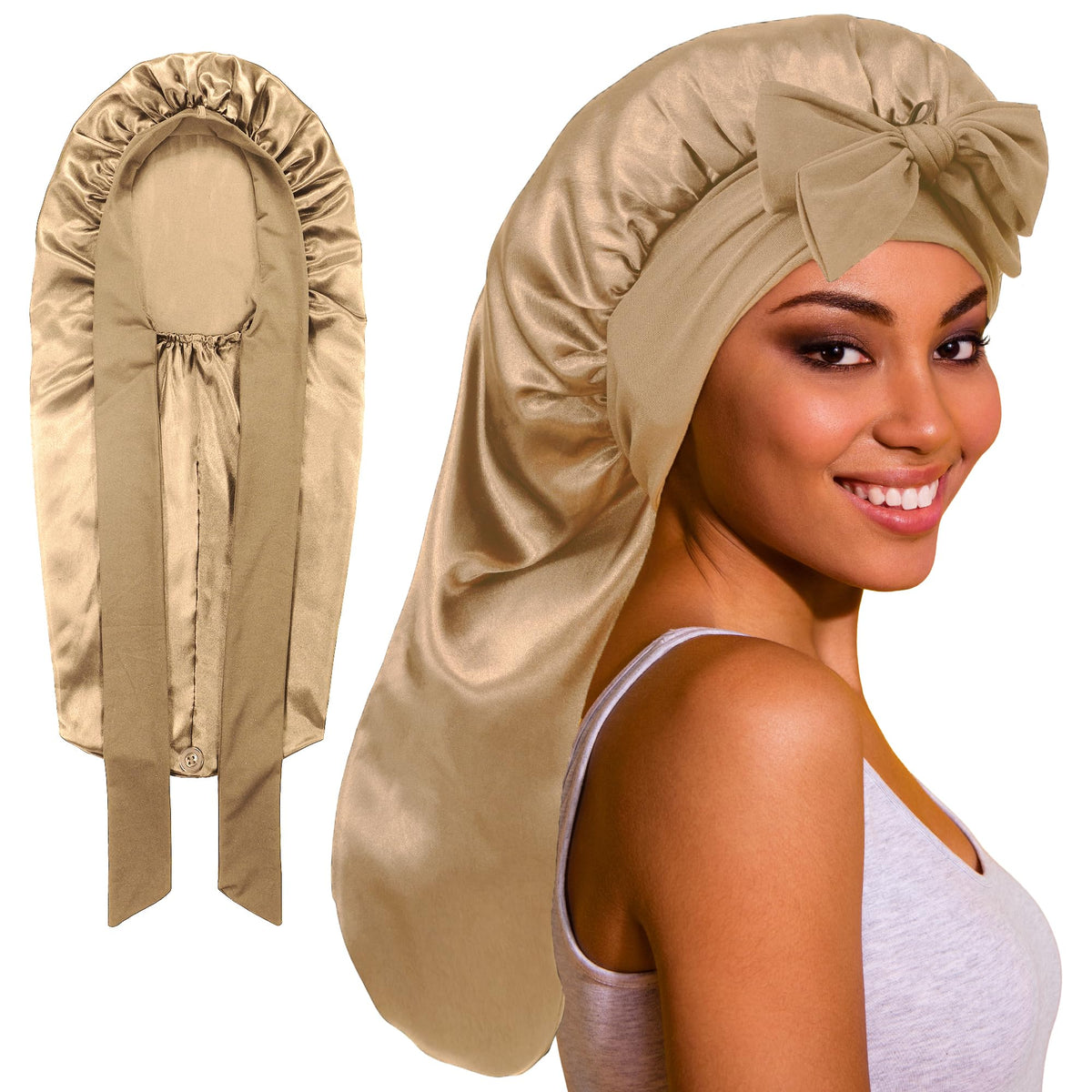 ROYBENS bonete de seda largo para dormir protege el cabello durante la noche.