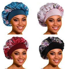 ROYBENS satin bonnet para dormir, paquete de cuatro, mantiene la humedad del cabello.