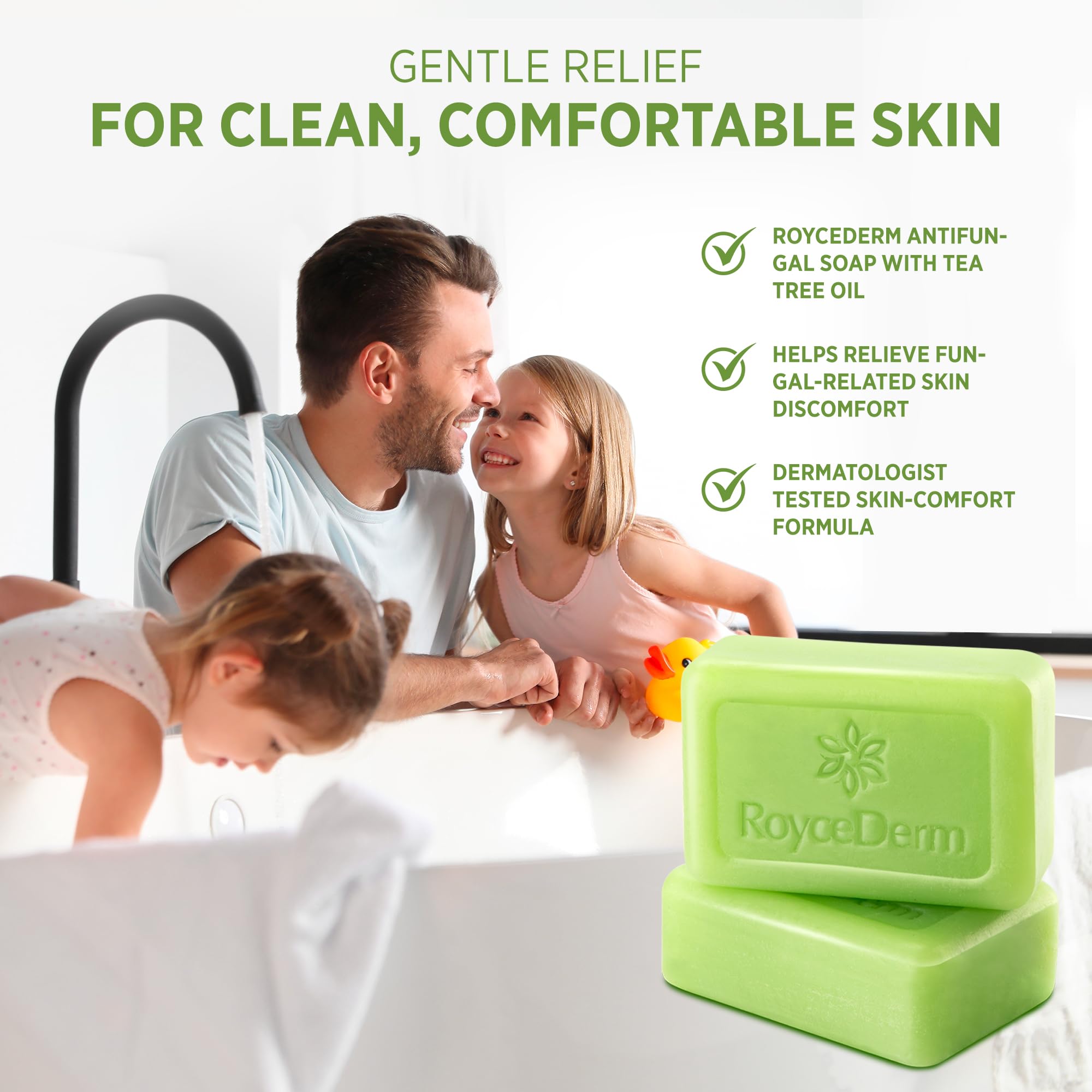 RoyceDerm Antifungal Bar Soap – tea tree oil scent for a refreshing wash.