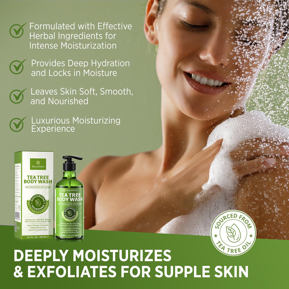 Roycederm antifungal soap tea tree bars illustrate versatile wash for skin health.