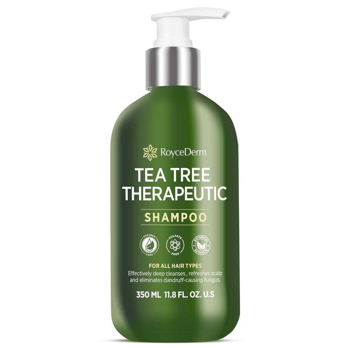 Roycederm Champú Árbol de Té, botella: tratamiento antifúngico suave para el cuero cabelludo.