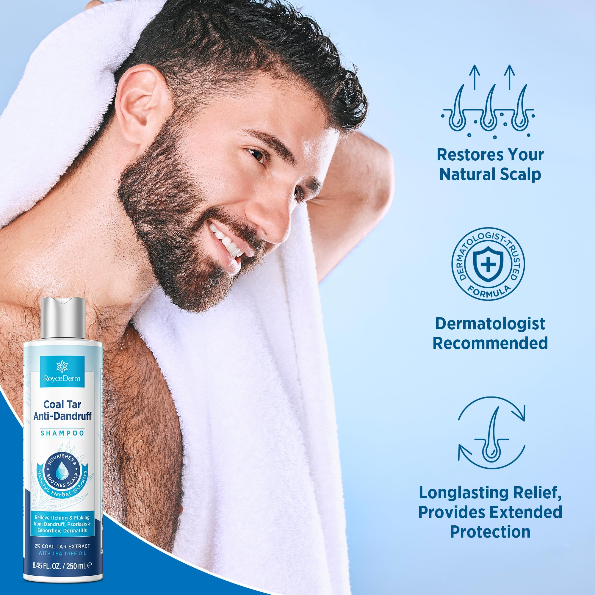RoyceDerm cuida cabello saludable y brillo natural gracias a su fórmula enriquecida.