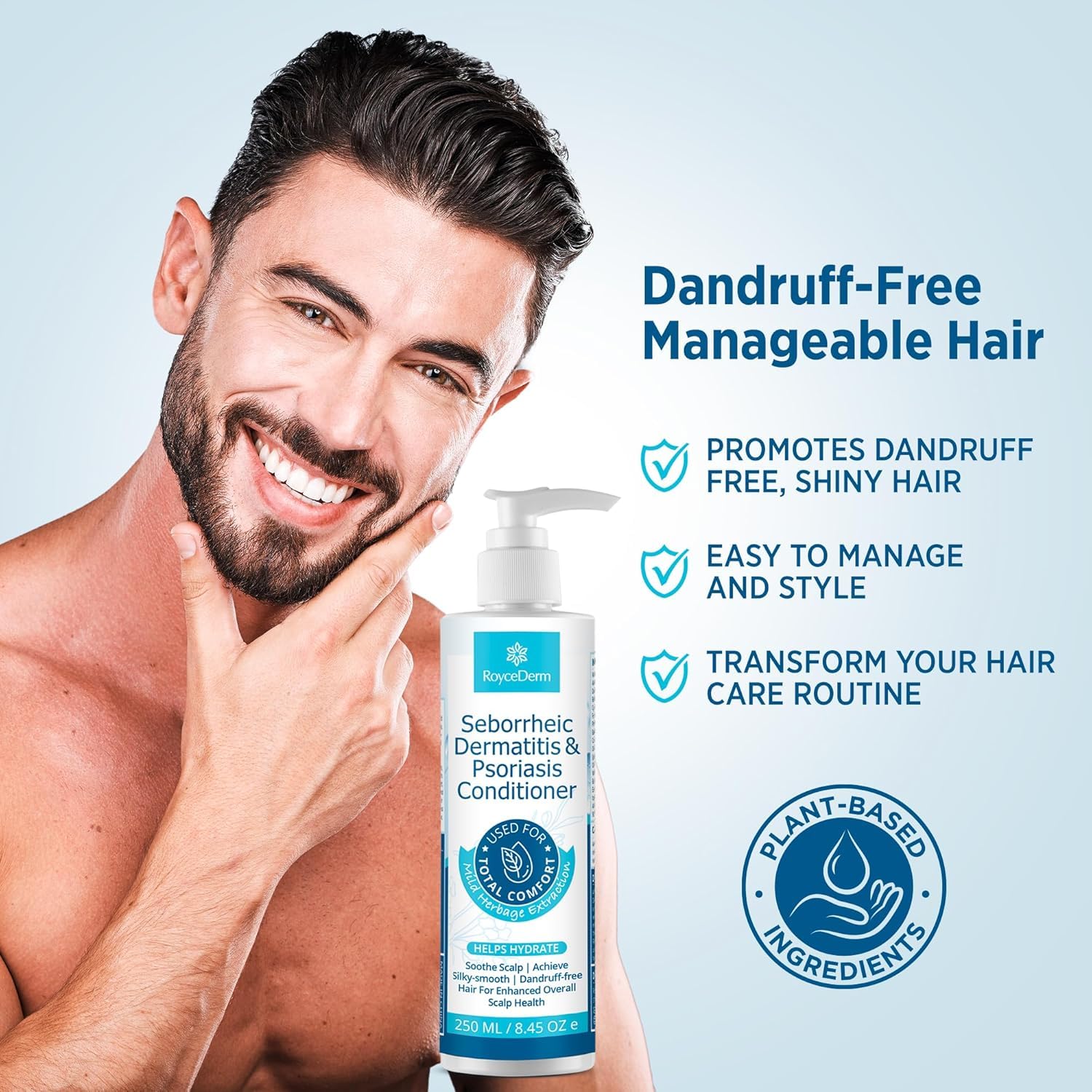 Roycederm acondicionador, enjuague fácil, limpieza suave del cuero cabelludo.