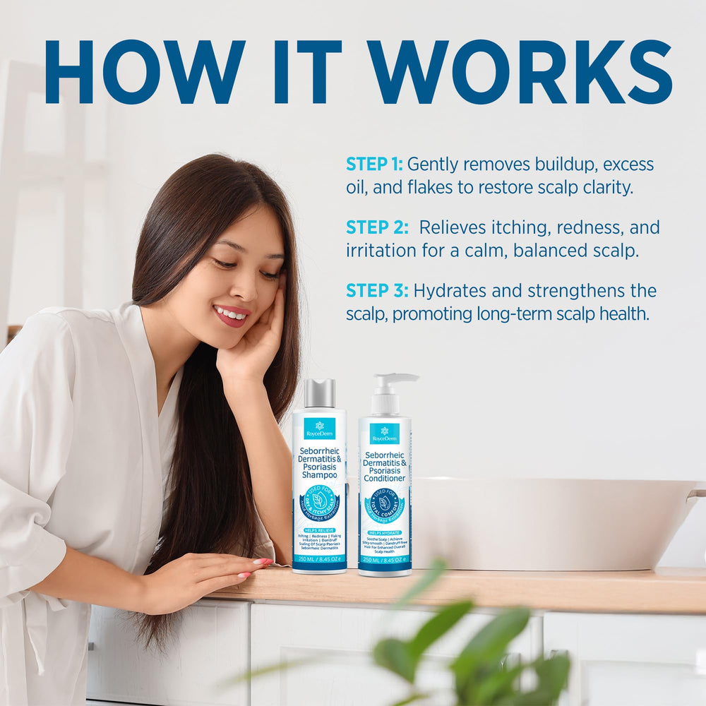 Roycederm hair after-use close-up suggests softer, more comfortable hair.