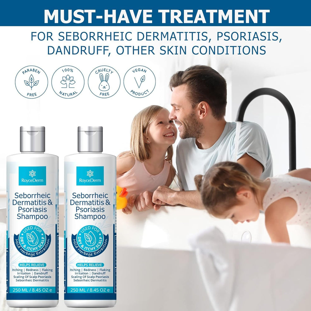Roycederm moisturizing scalp treatment bottle focusing on hydration and comfort.