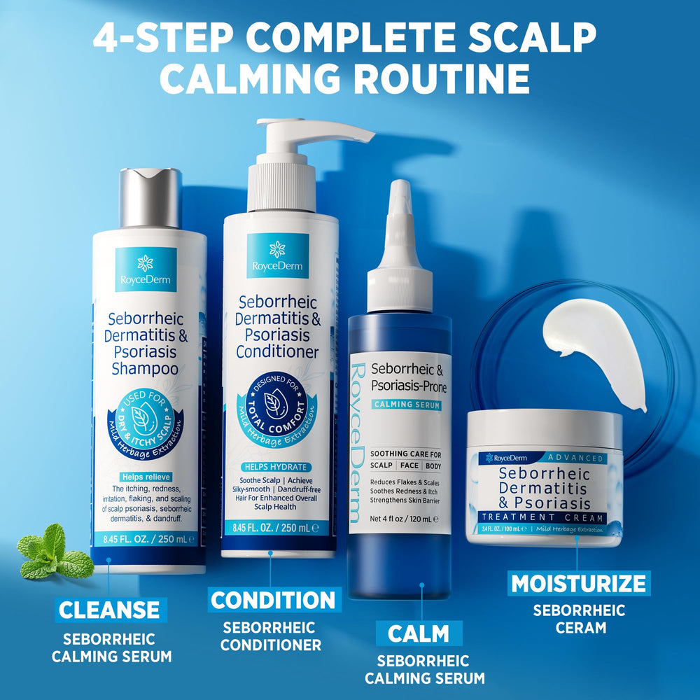 Roycederm scalp application shown for soothing daily care.