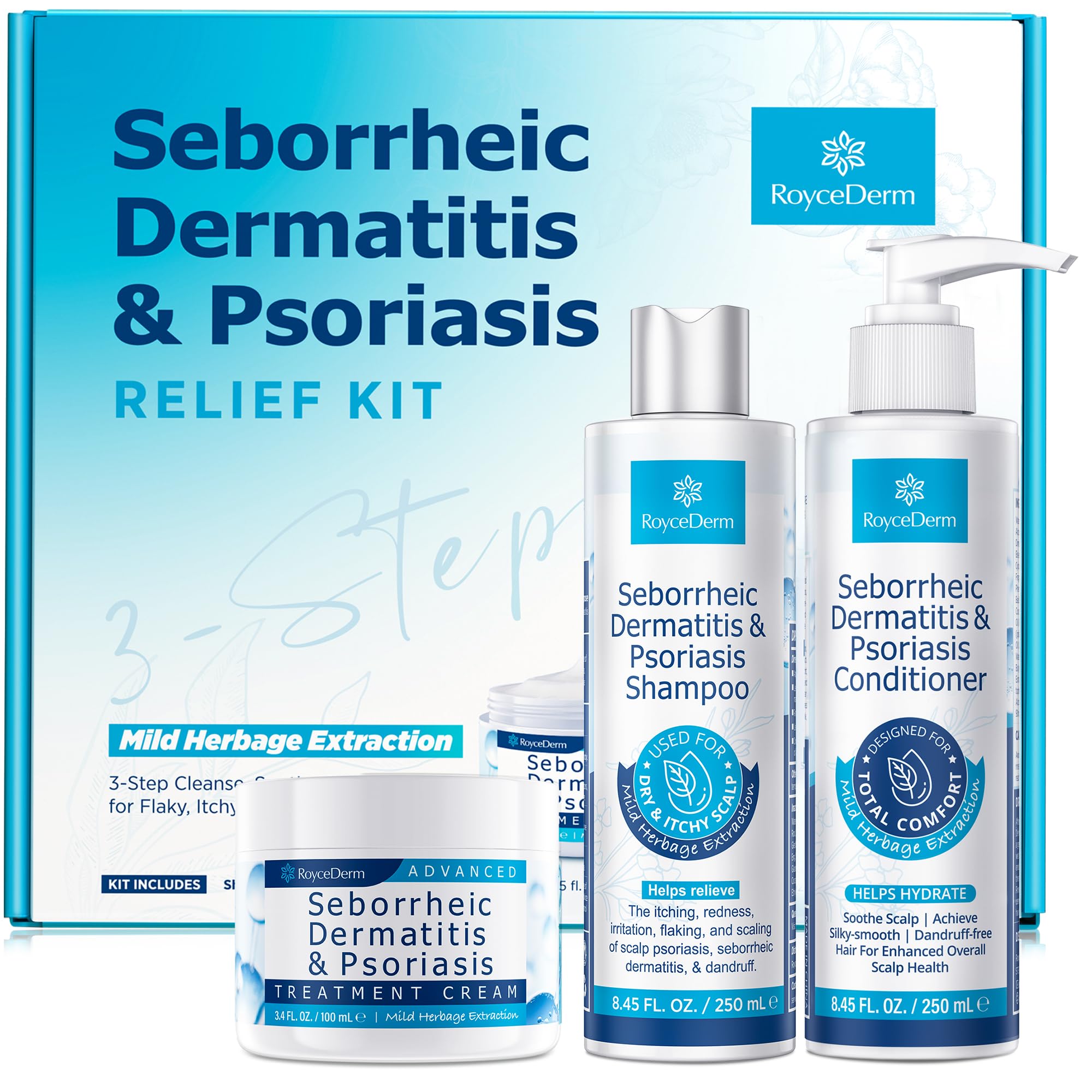 Roycederm Seborrheic Dermatitis Cream bottle for soothing scalp discomfort.