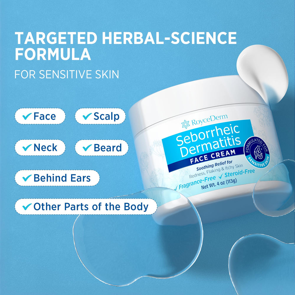Roycederm face application demonstrates easy, soothing hydration on sensitive areas.