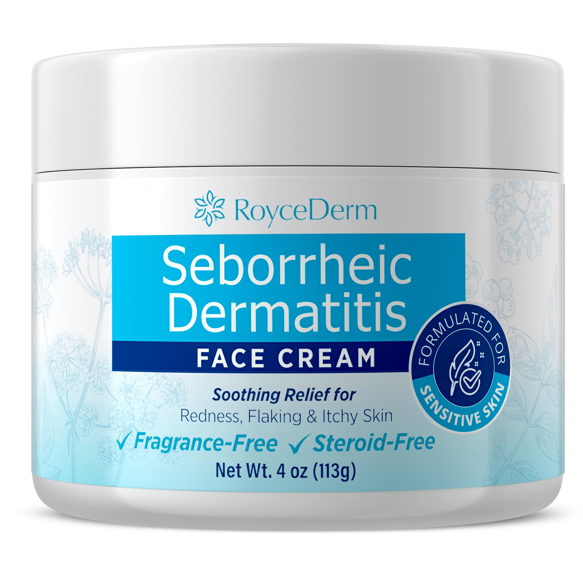 Roycederm Seborrheic Dermatitis & Psoriasis Face Cream packaging, fragrance-free and gentle for daily use.