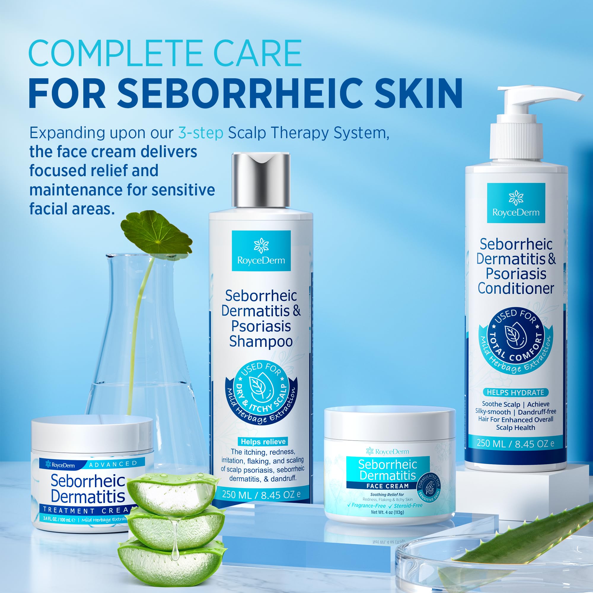 Roycederm fragrance-free jar communicates clean, allergy-friendly choice for sensitive skin.