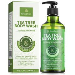 Roycederm Tea Tree Bottle Lather shows refreshing cleansing with natural antifungal properties.