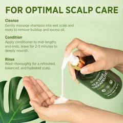 Roycederm Tea Tree Conditioner shows glossy hair after conditioning and manageability.