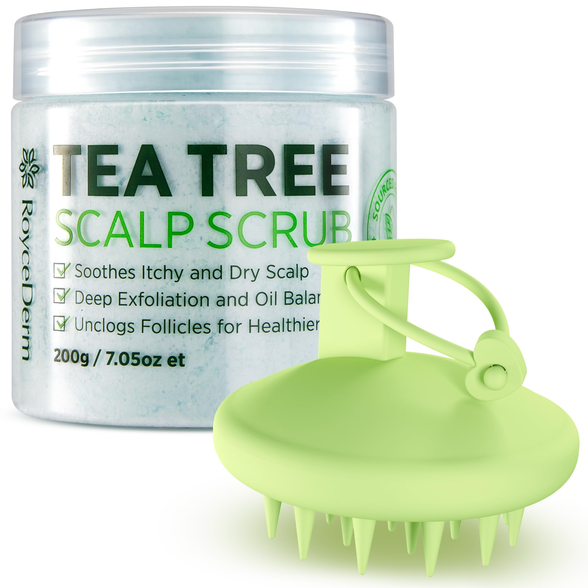 Roycederm Tea Tree Scalp Scrub bottle for deep cleansing and exfoliation