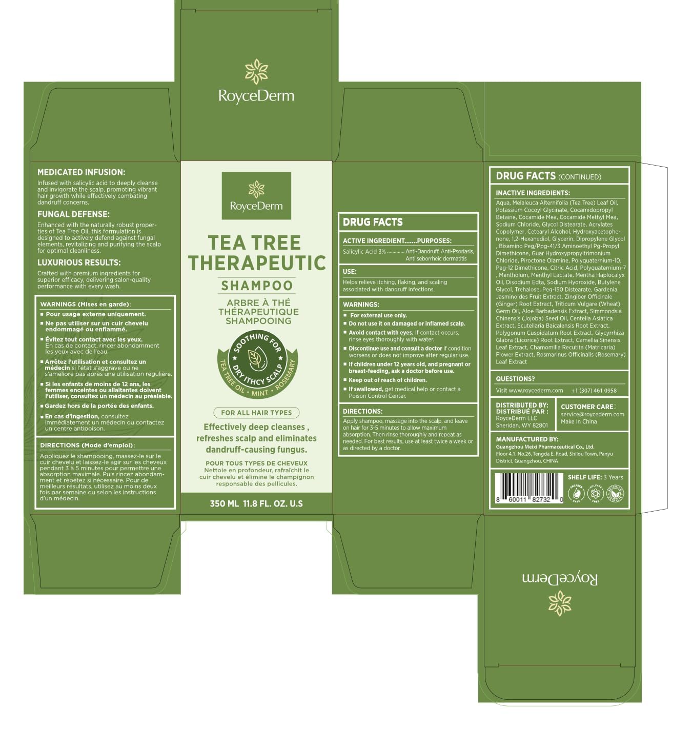 Roycederm Tea Tree Conditioner close-up shows camellia seed oil benefits.