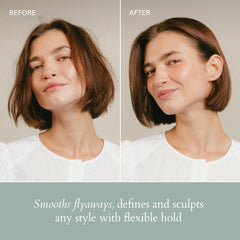 Frizz-control close-up demonstrating smoothing without stiffness with RŌZ cream.