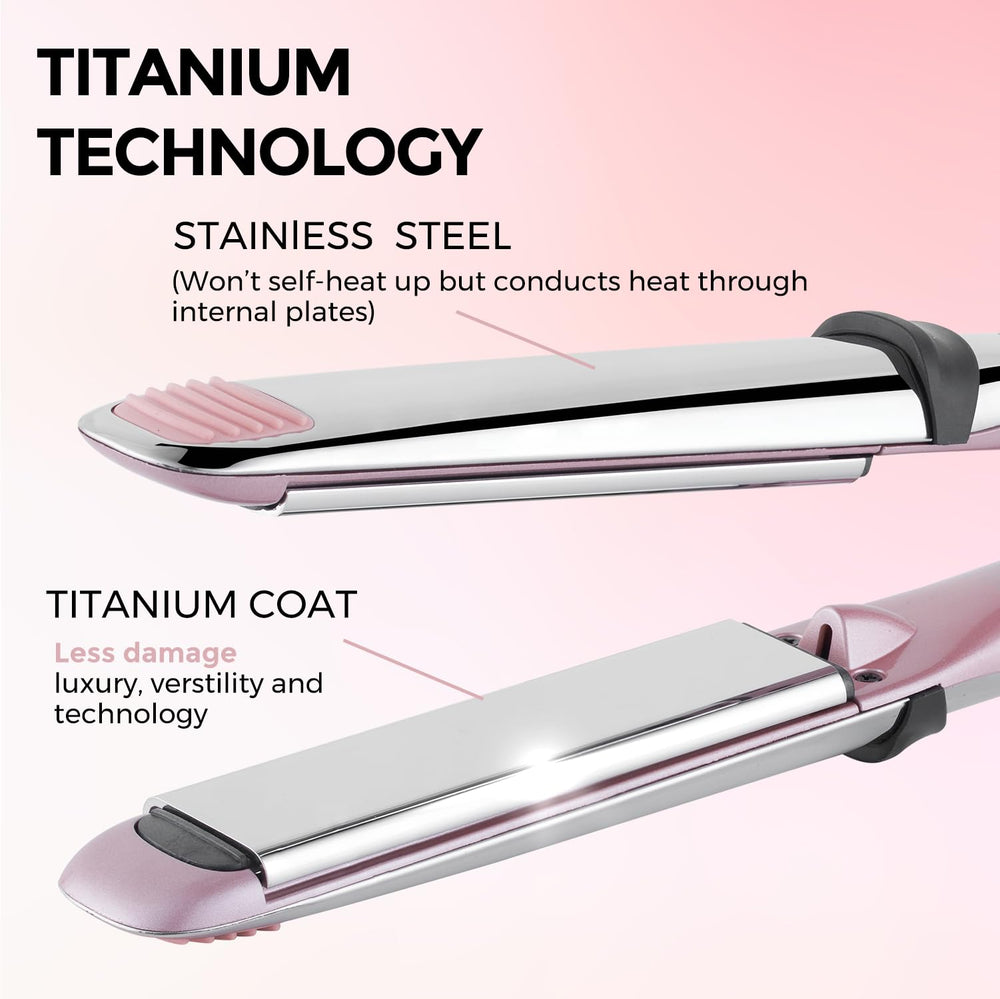 Rozamor 2-in-1 flat iron and curler design for versatile straight or curled looks.