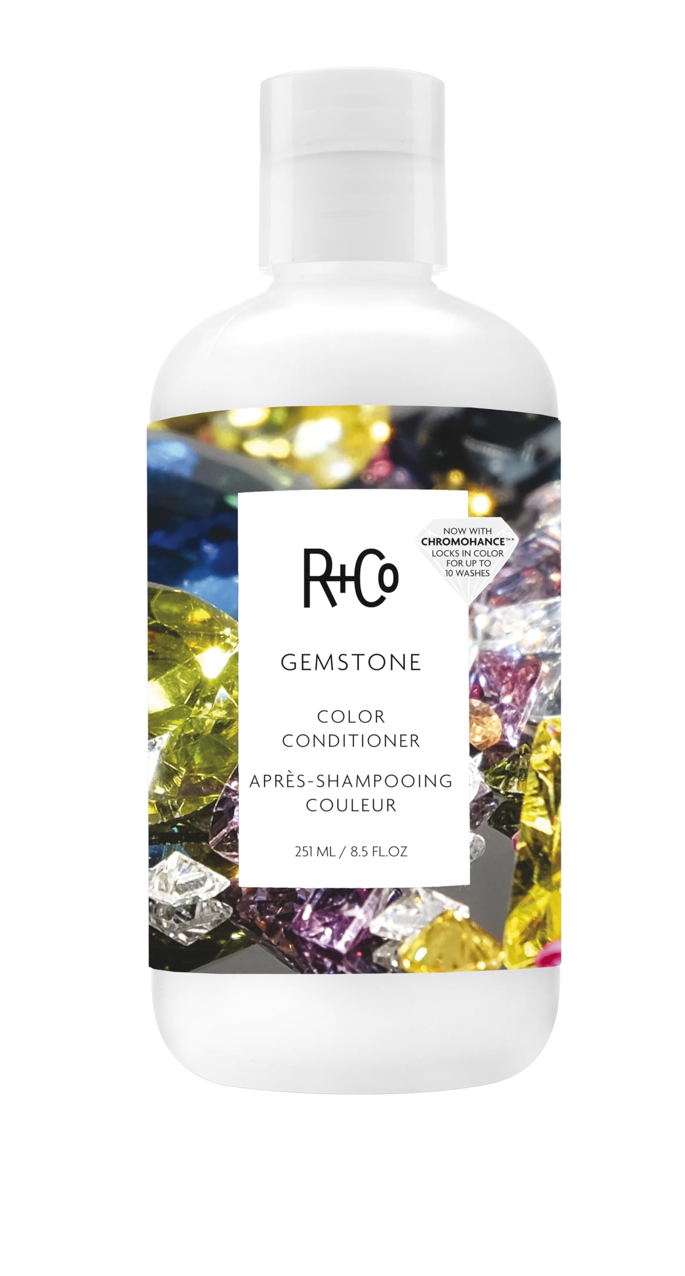 R+Co Gemstone Color Conditioner bottle highlighting color protection for vibrant shade