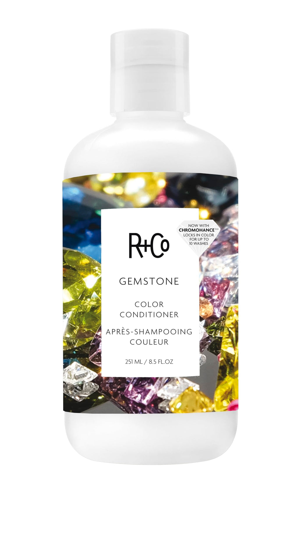 R+Co Gemstone Color Conditioner bottle highlighting color protection for vibrant shade