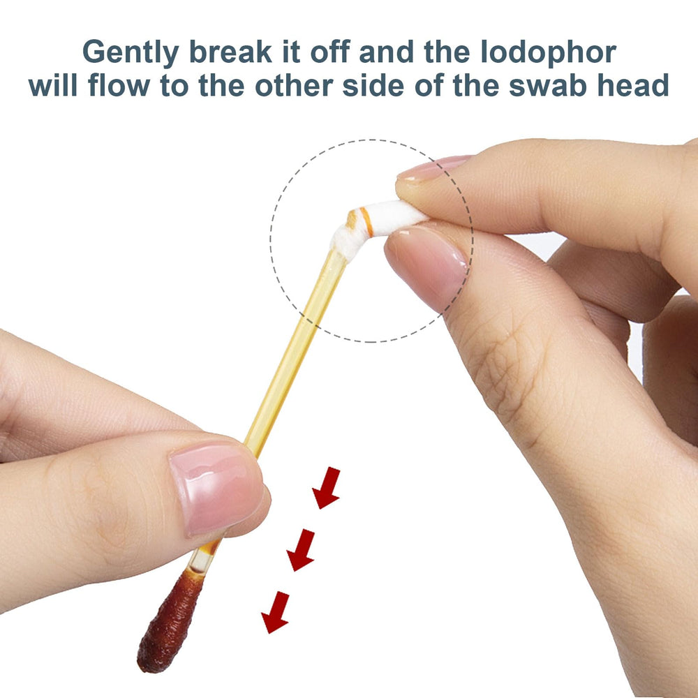 RSQAZQ iodophor swabs with soft cotton for gentle wound care.