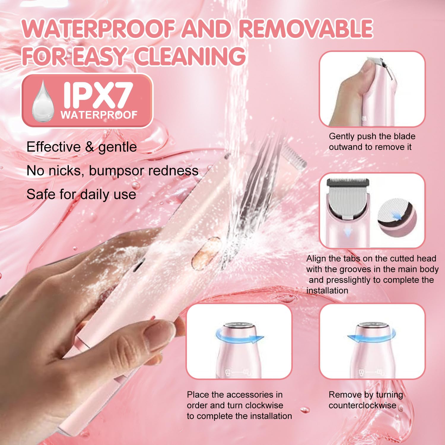 RtLvio Bikini Trimmer easy-clean head for quick post-use rinsing.