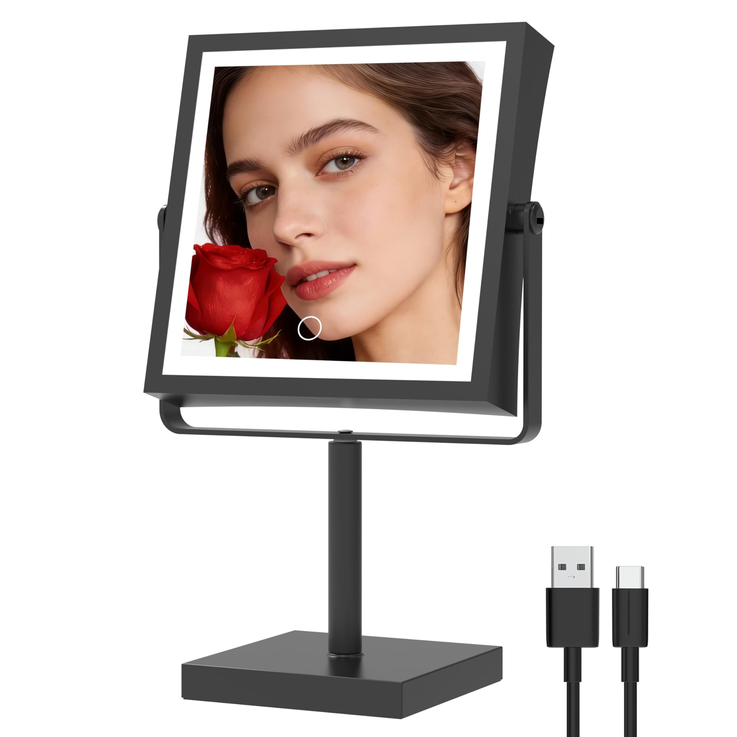 Ruacq makeup mirror with lights front view for accurate daily makeup.