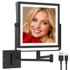 Ruacq rechargeable wall-mount makeup mirror with lights for precise makeup and skincare.