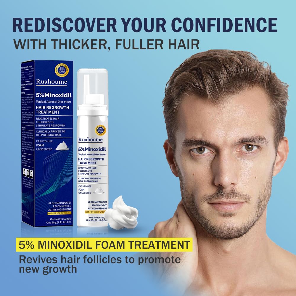 Ruahouine Minoxidil espuma textura cremosa: sensación suave al aplicar en el cuero cabelludo.